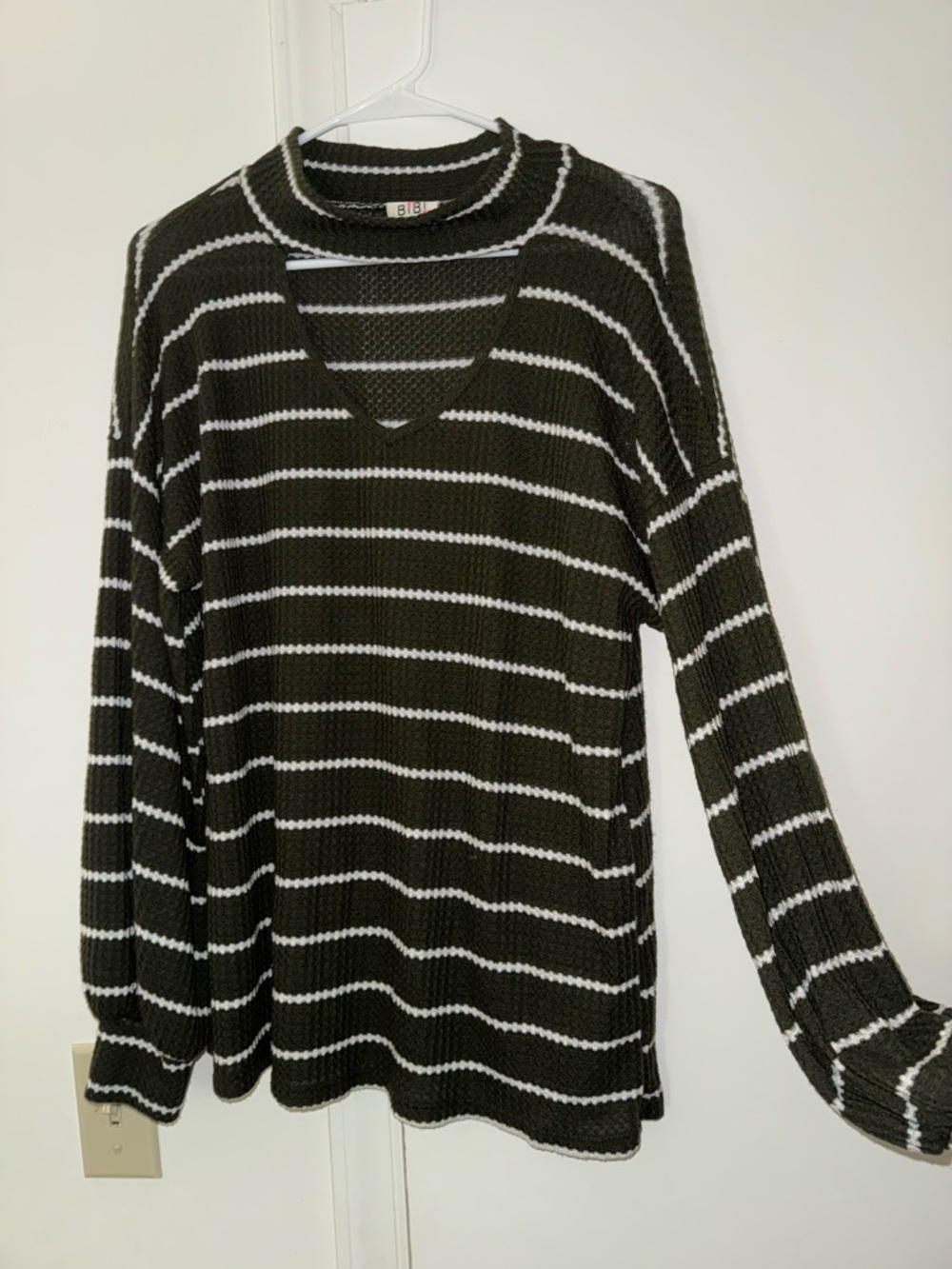 BiBi Olive Green & White Striped Knit Top